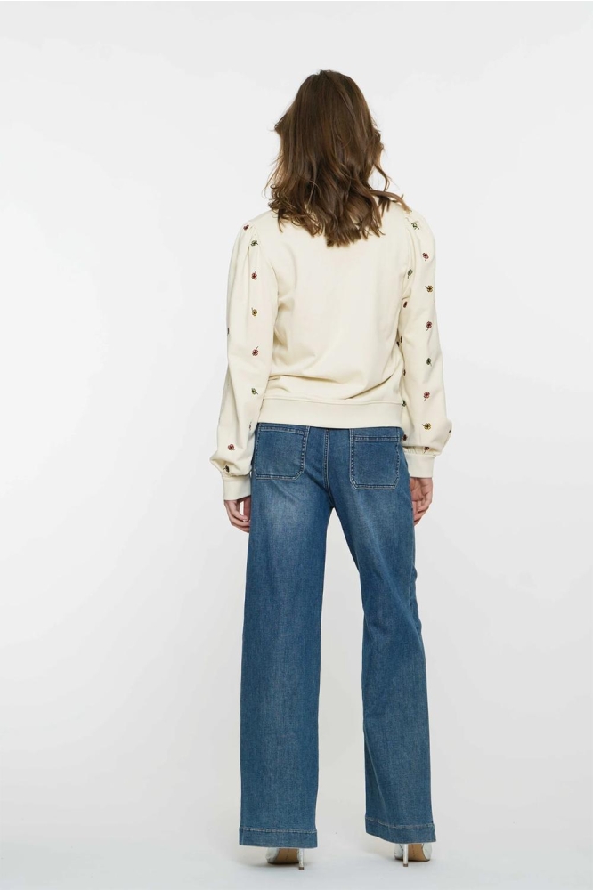 SWEATER MET GEBORDUURDE BLOEMENMOTIEF 52080 21 Sand/Green combi